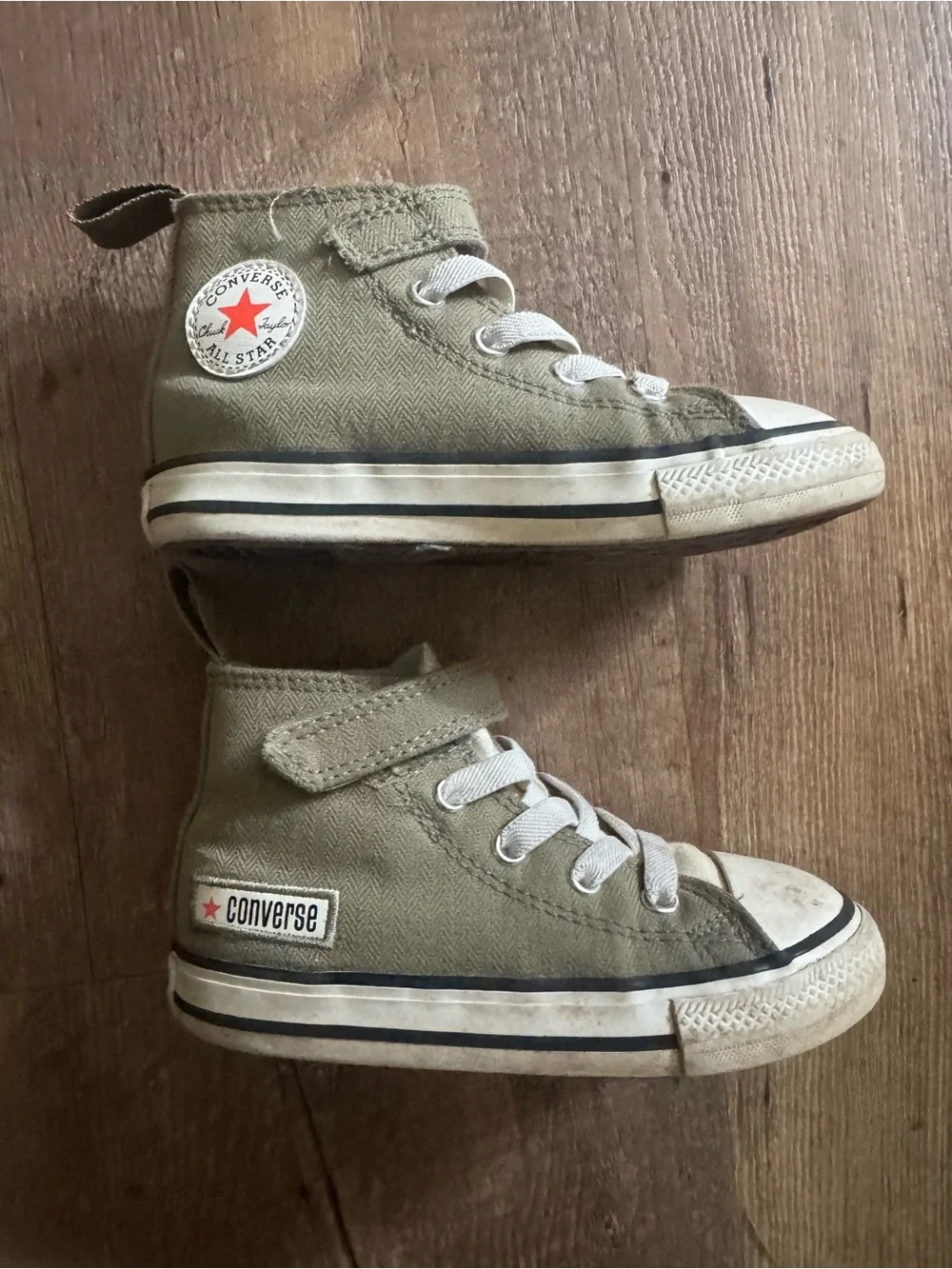 Converse Kids High Top Sneakers in Olive Green with White Accents